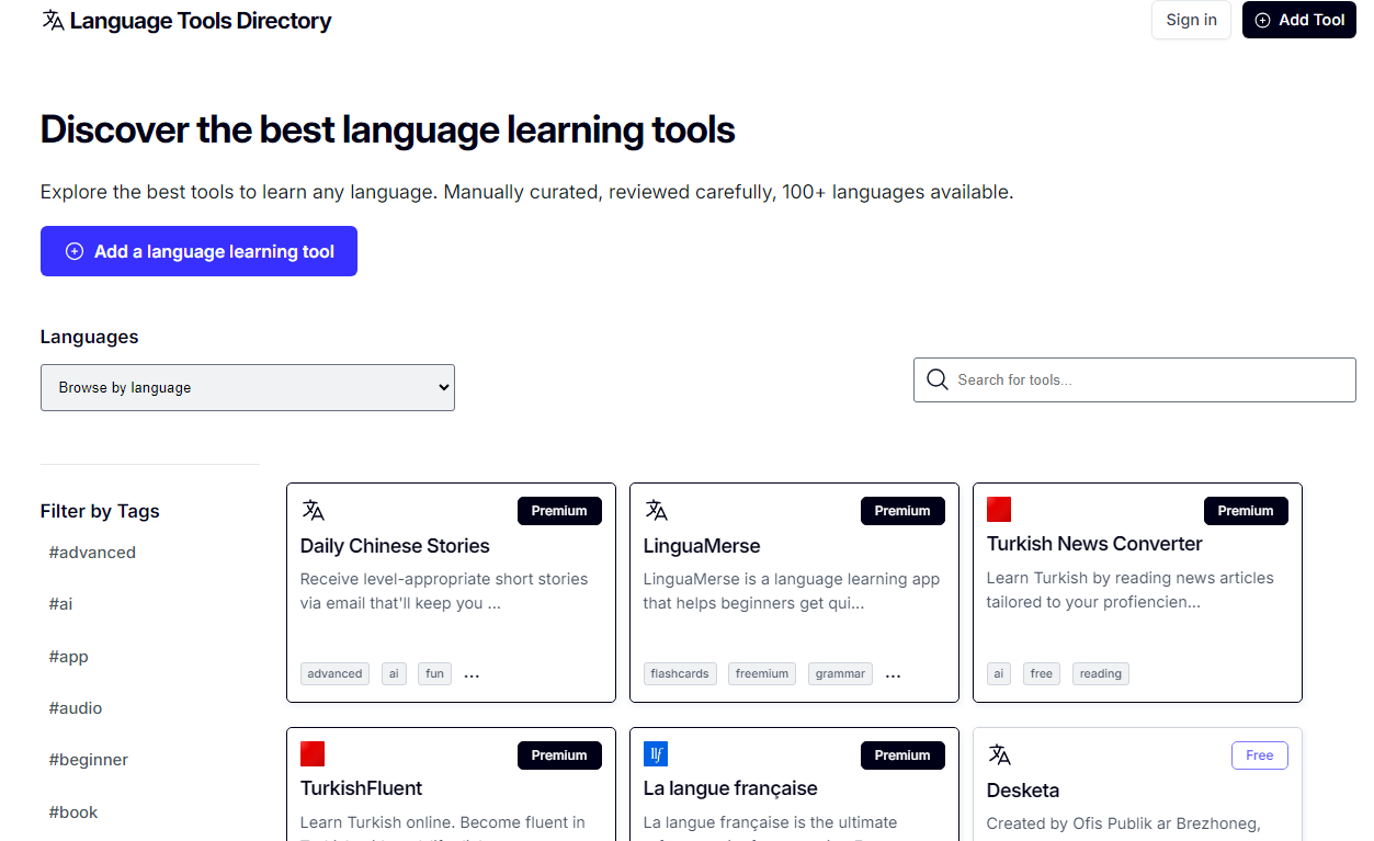 Language Tools Directory：发现最好的语言学习工具-站帮手 - 免费资源分享